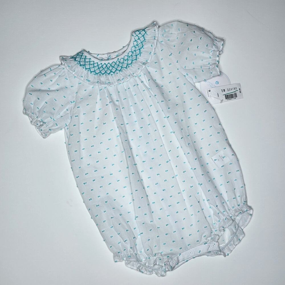 Edgehill Collection Smocked Turquoise Romper Size 9 Months